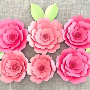 Pink card stock flowers wall decor